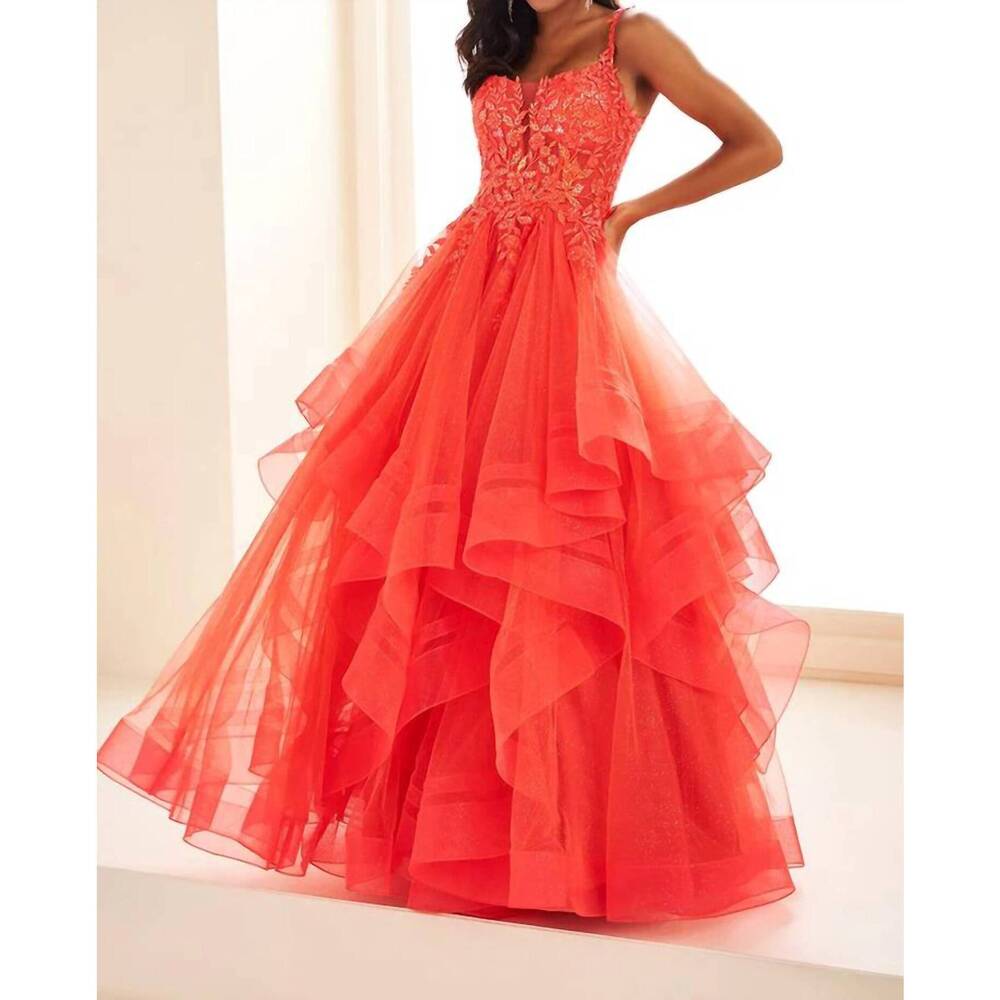 NEW ELLIE WILDE sequin prom gown in papaya